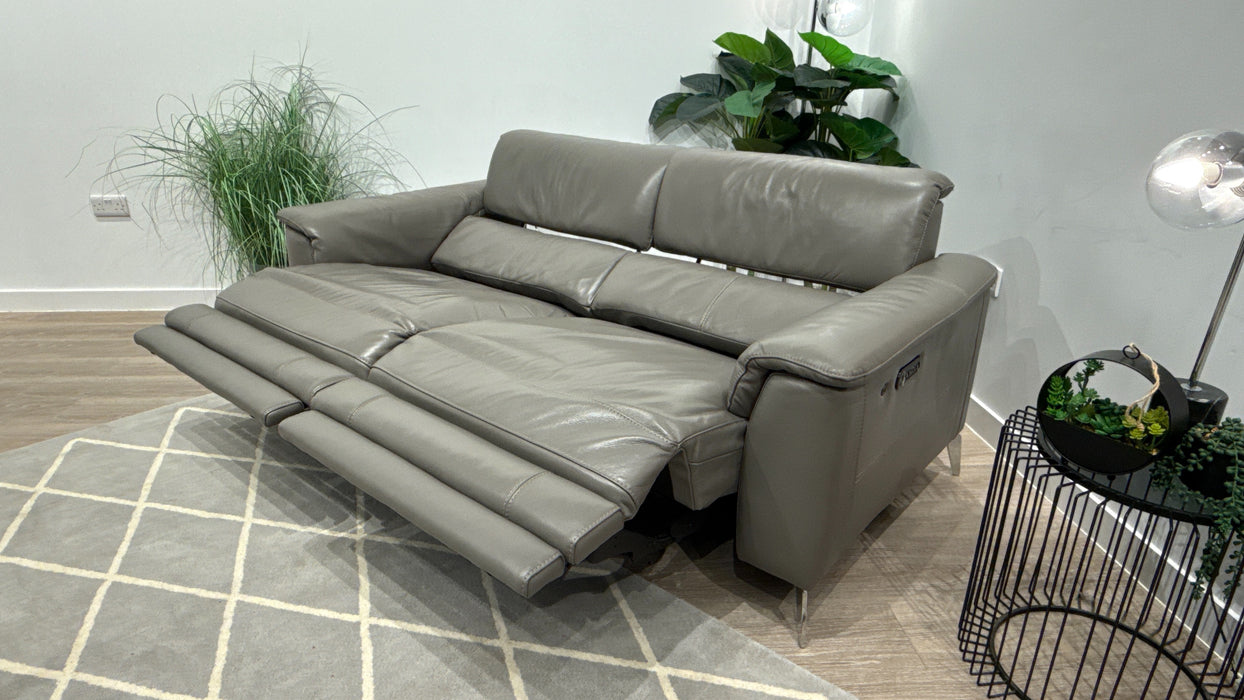 Sofology Illinois 3 Seater Leather Sofa Power Recliner, Power Headrest in Trusty Soft Sheen Fossil Grey