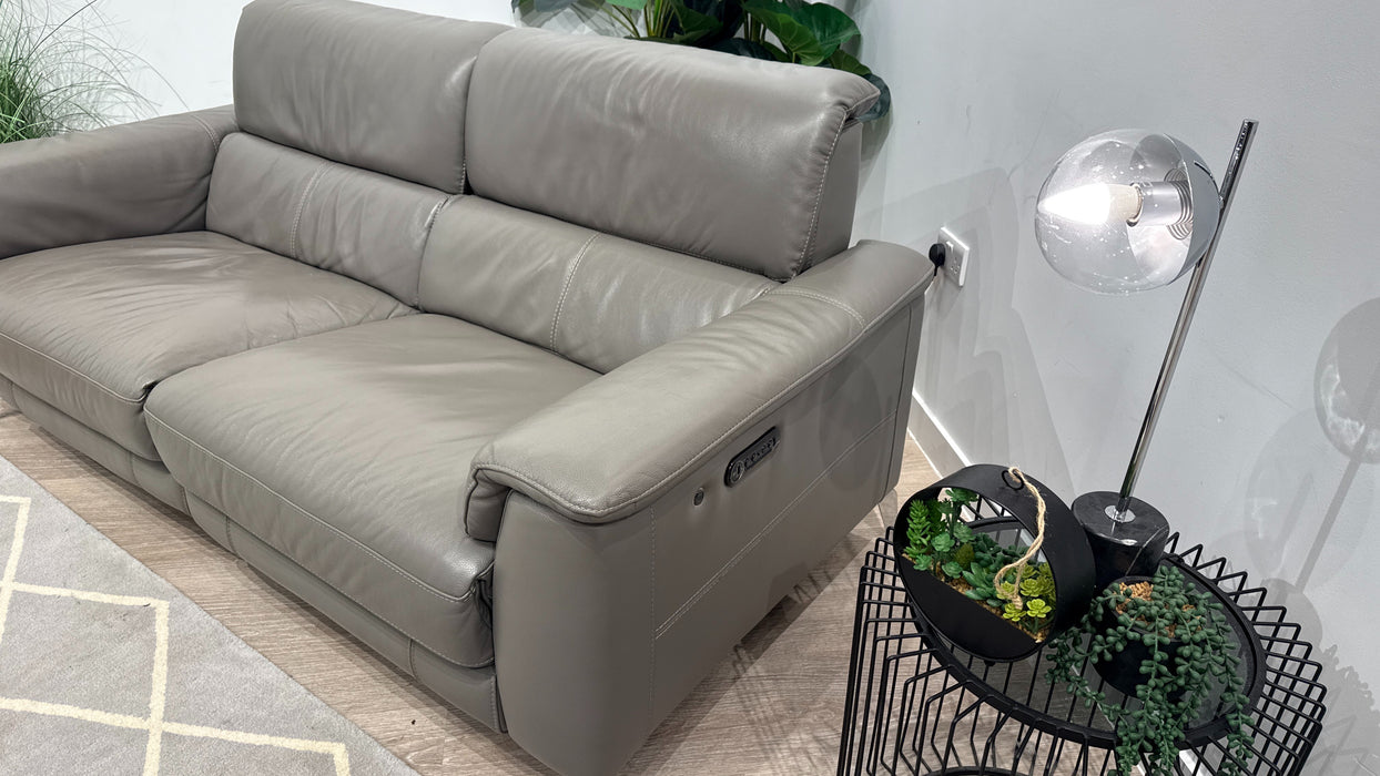 Sofology Illinois 3 Seater Leather Sofa Power Recliner, Power Headrest in Trusty Soft Sheen Fossil Grey