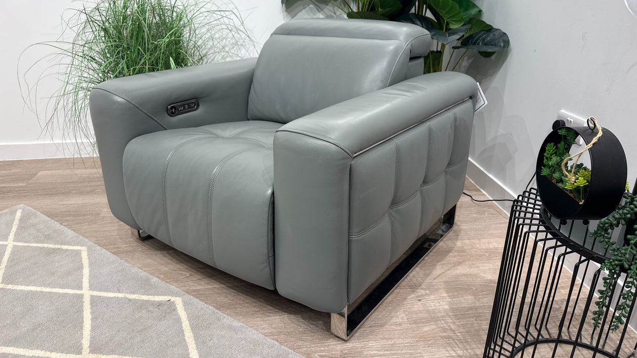 Sofology Marvella Leather Power Recliner + Power Headrest in Granite Teal