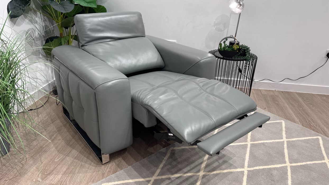 Sofology Marvella Leather Power Recliner + Power Headrest in Granite Teal