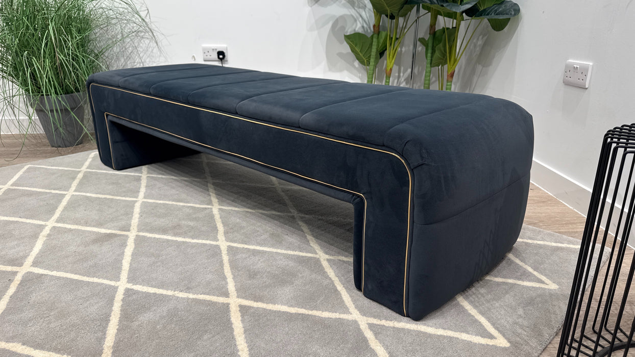 Sofology Oscar Fabric Large Bench Footstool Gold Trim in Super Matt Velvet Charcoal