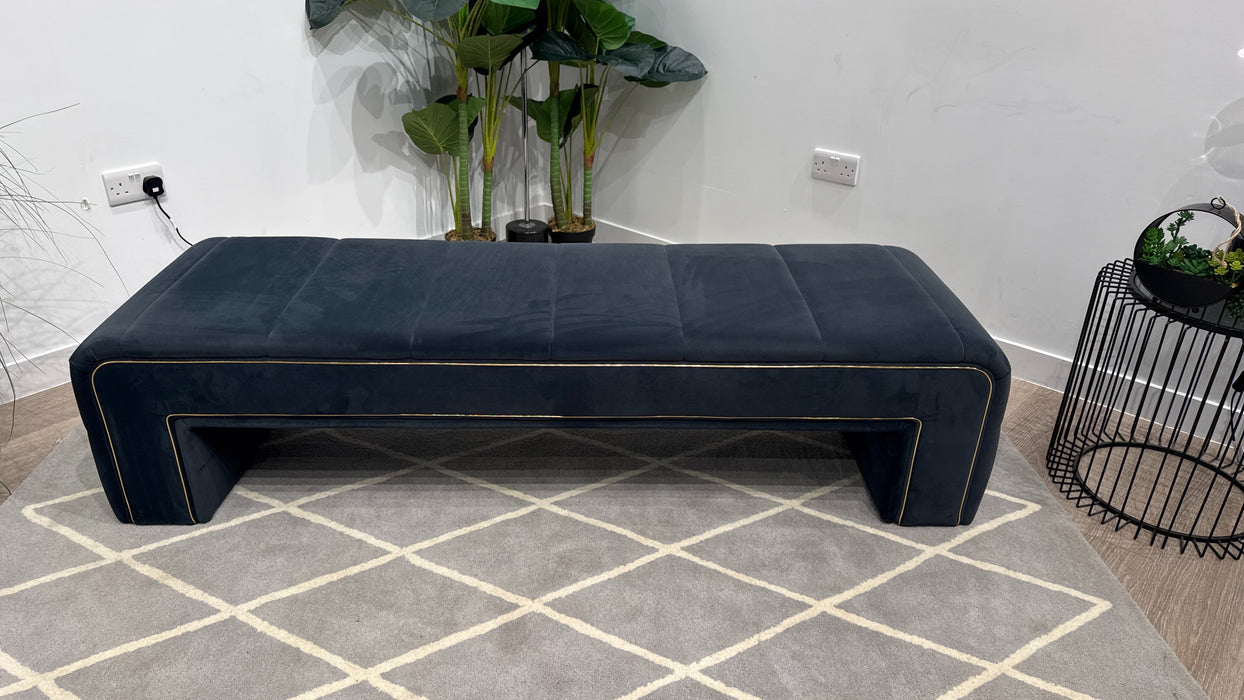 Sofology Oscar Fabric Large Bench Footstool Gold Trim in Super Matt Velvet Charcoal