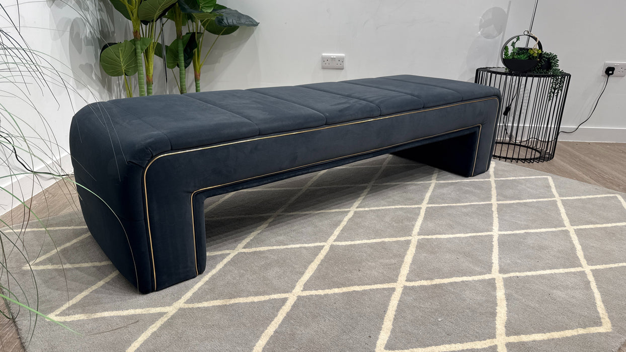 Sofology Oscar Fabric Large Bench Footstool Gold Trim in Super Matt Velvet Charcoal