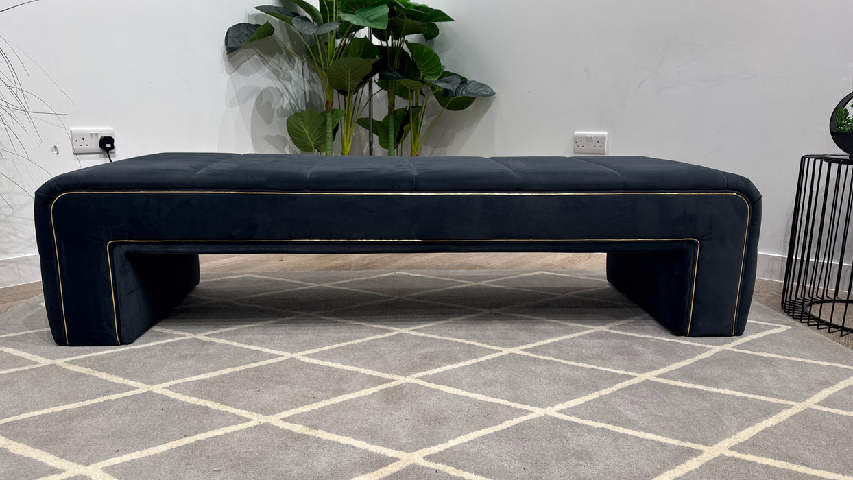Sofology Oscar Fabric Large Bench Footstool Gold Trim in Super Matt Velvet Charcoal