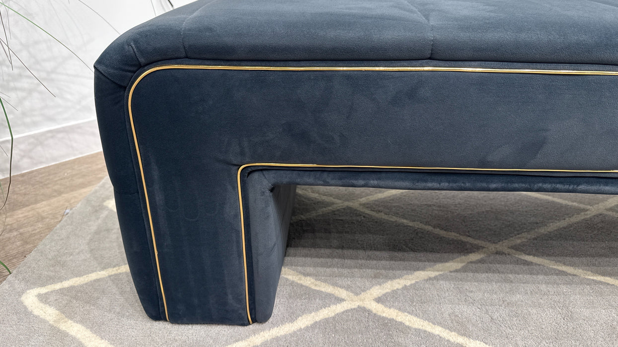 Sofology Oscar Fabric Large Bench Footstool Gold Trim in Super Matt Velvet Charcoal