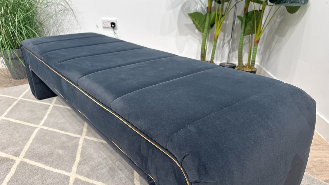 Sofology Oscar Fabric Large Bench Footstool Gold Trim in Super Matt Velvet Charcoal