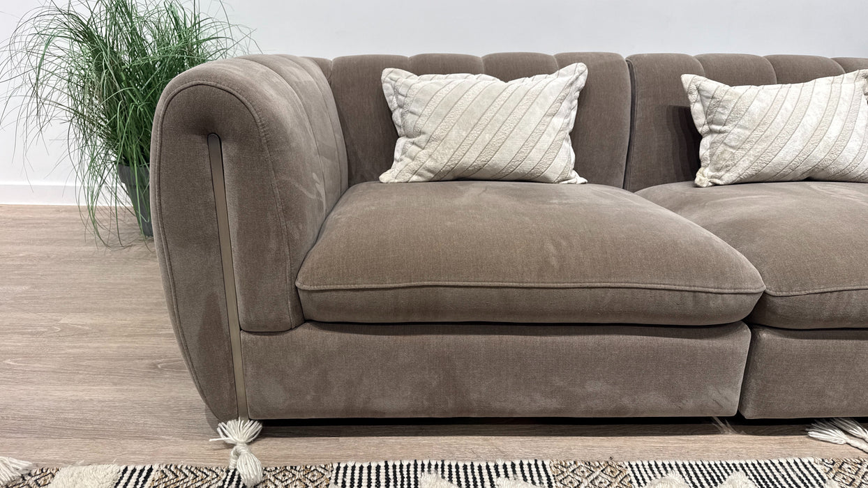 Sofology Empress Fabric 3 Corner 1.5 Pillow Back Gold Trim in Relaxed Chenille Nutmeg
