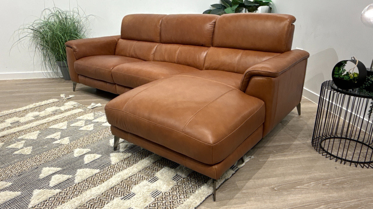 Sofology Illinois Leather 3 Seater Chaise Power Recliner/Headrest in Relaxed Soft Tan