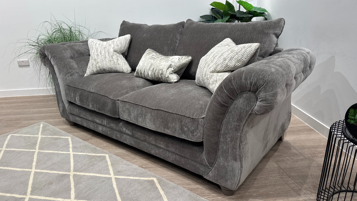 Sofology Highgrove Fabric 3 Seater Full Back Extra Flex Seats in Luxury Deep Pile Chenille Grey Mix