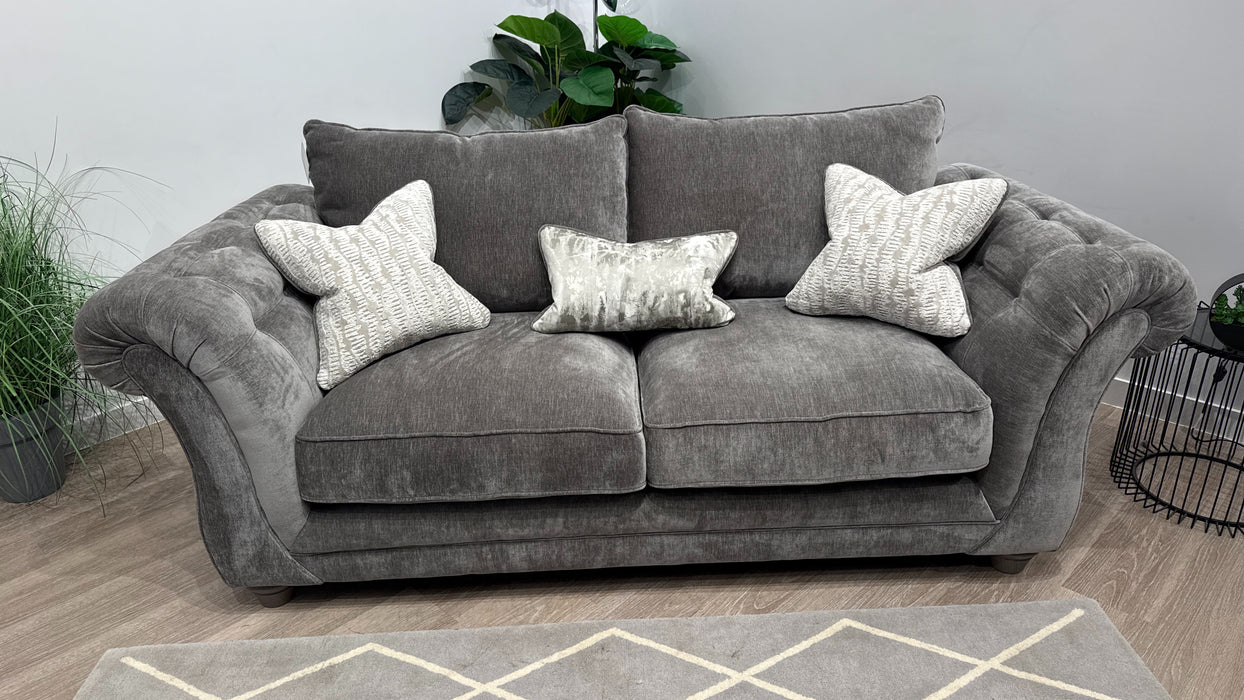 Sofology Highgrove Fabric 3 Seater Full Back Extra Flex Seats in Luxury Deep Pile Chenille Grey Mix