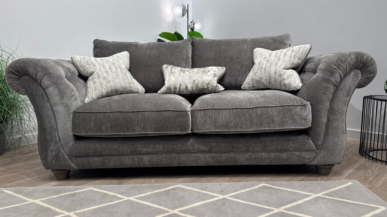 Sofology Highgrove Fabric 3 Seater Full Back Extra Flex Seats in Luxury Deep Pile Chenille Grey Mix