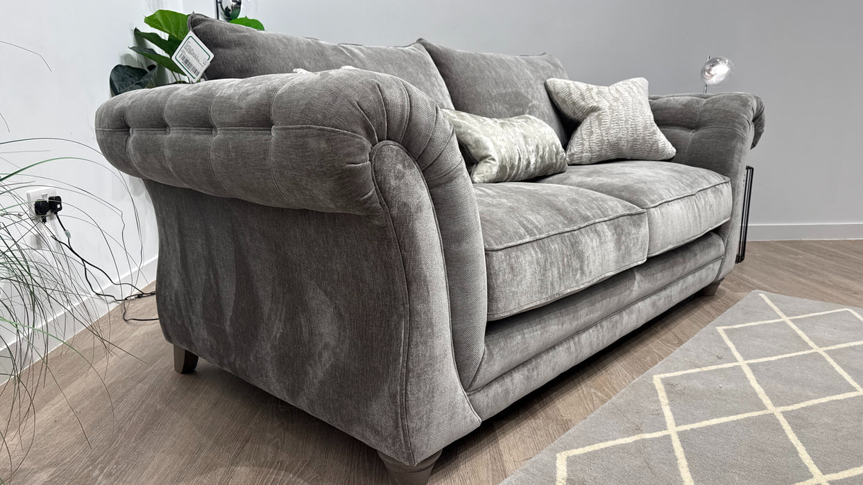 Sofology Highgrove Fabric 3 Seater Full Back Extra Flex Seats in Luxury Deep Pile Chenille Grey Mix