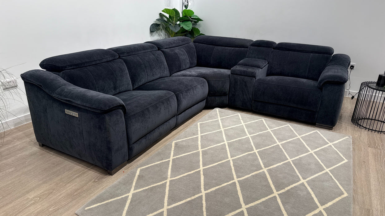Sofology Carrera 3 Corner Smart Console, 1.5 Seater Fabric Sofa Power Recliner + Power Headrest in Relaxed Chenille Ink