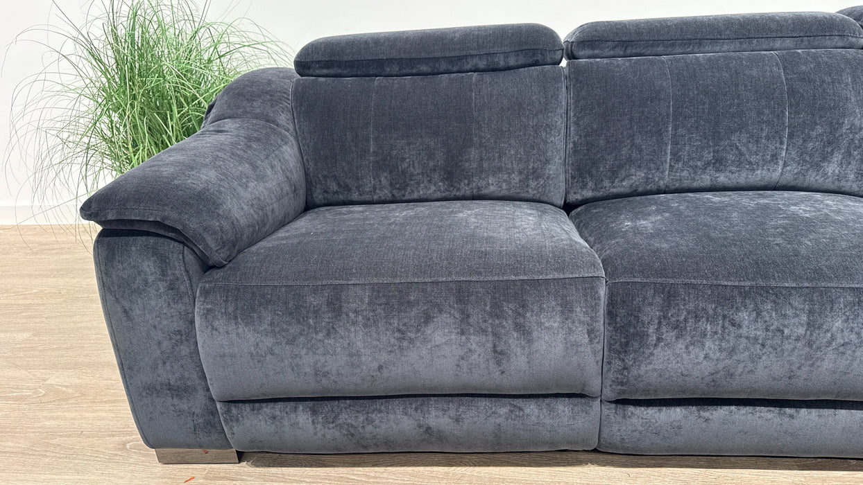 Sofology Carrera 3 Corner Smart Console, 1.5 Seater Fabric Sofa Power Recliner + Power Headrest in Relaxed Chenille Ink