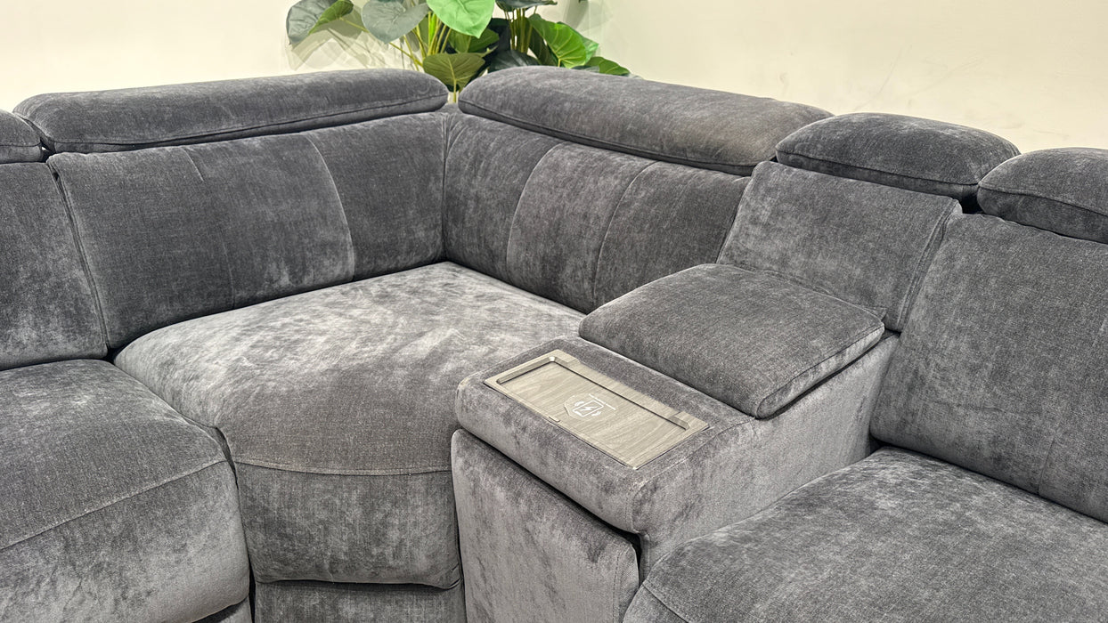 Sofology Carrera 3 Corner Smart Console, 1.5 Seater Fabric Sofa Power Recliner + Power Headrest in Relaxed Chenille Ink