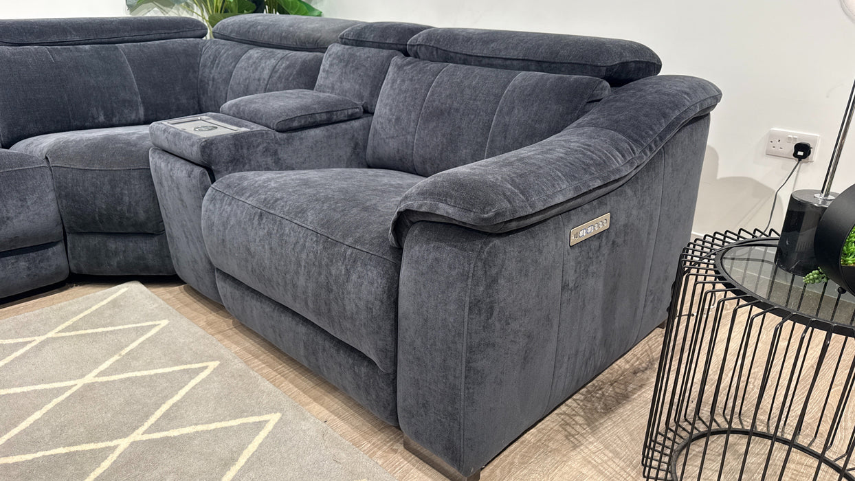 Sofology Carrera 3 Corner Smart Console, 1.5 Seater Fabric Sofa Power Recliner + Power Headrest in Relaxed Chenille Ink