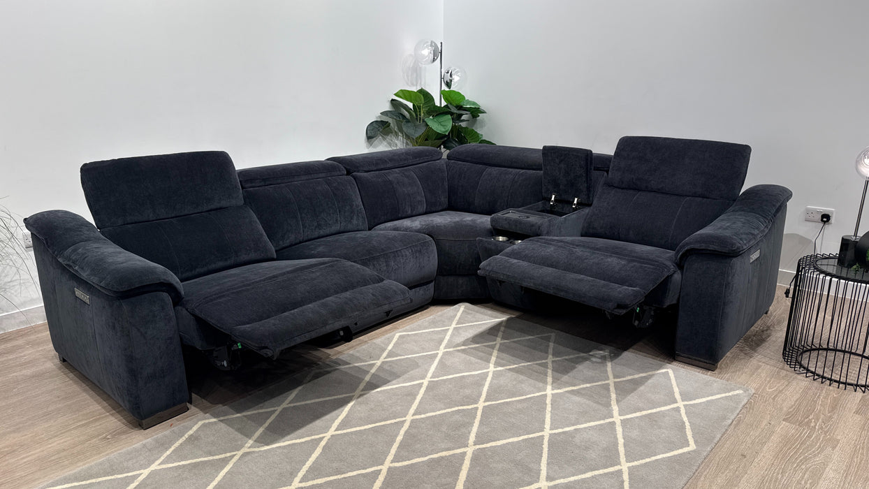 Sofology Carrera 3 Corner Smart Console, 1.5 Seater Fabric Sofa Power Recliner + Power Headrest in Relaxed Chenille Ink
