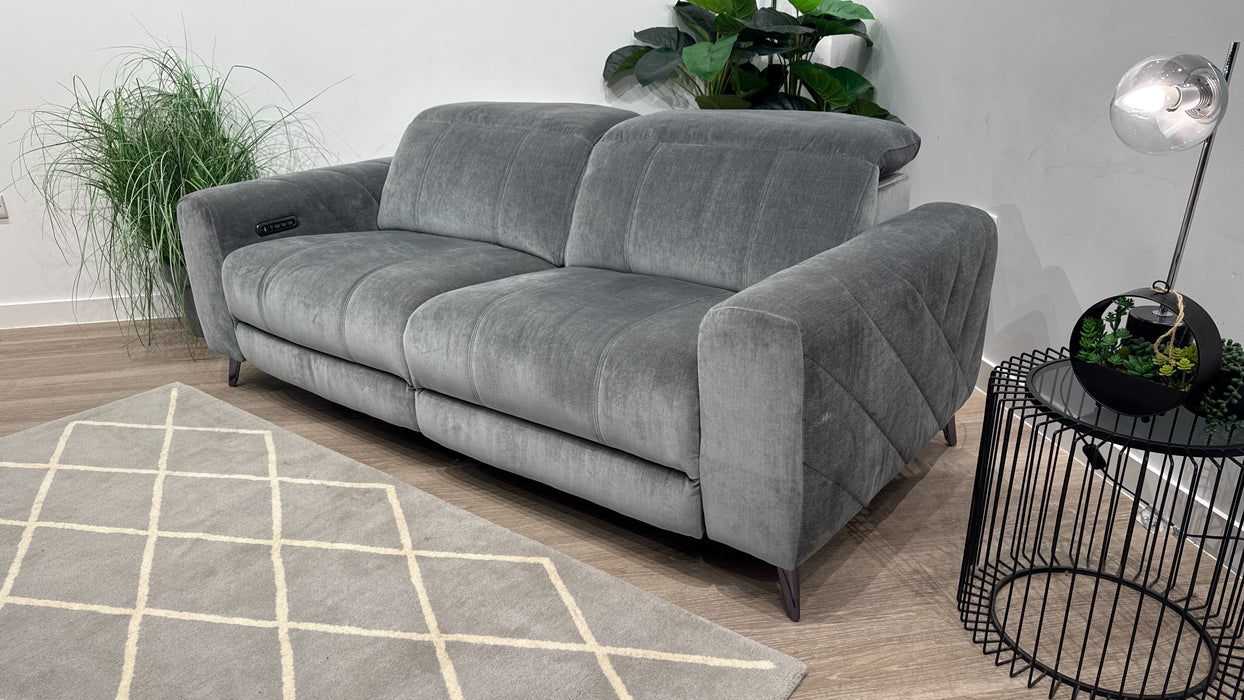 Sofology  Allure 2.5 Seater Power Recliner, Power Headrest + Lumbar Fabric Sofa in Relaxed Chenille Charcoal