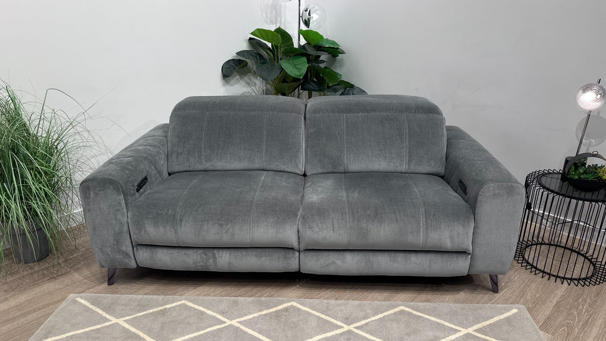 Sofology  Allure 2.5 Seater Power Recliner, Power Headrest + Lumbar Fabric Sofa in Relaxed Chenille Charcoal