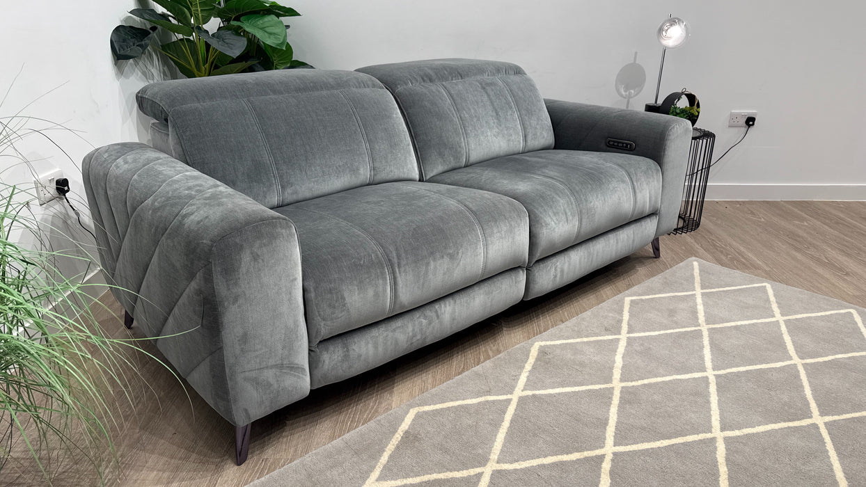 Sofology  Allure 2.5 Seater Power Recliner, Power Headrest + Lumbar Fabric Sofa in Relaxed Chenille Charcoal