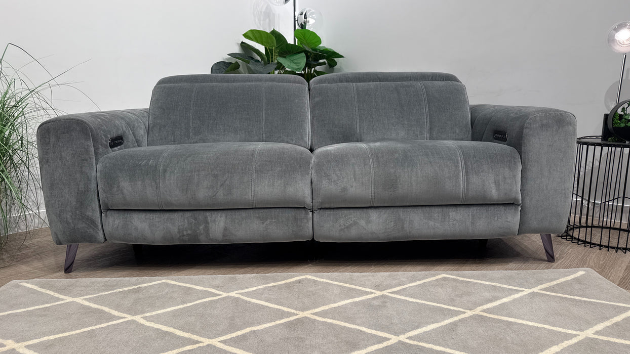 Sofology  Allure 2.5 Seater Power Recliner, Power Headrest + Lumbar Fabric Sofa in Relaxed Chenille Charcoal