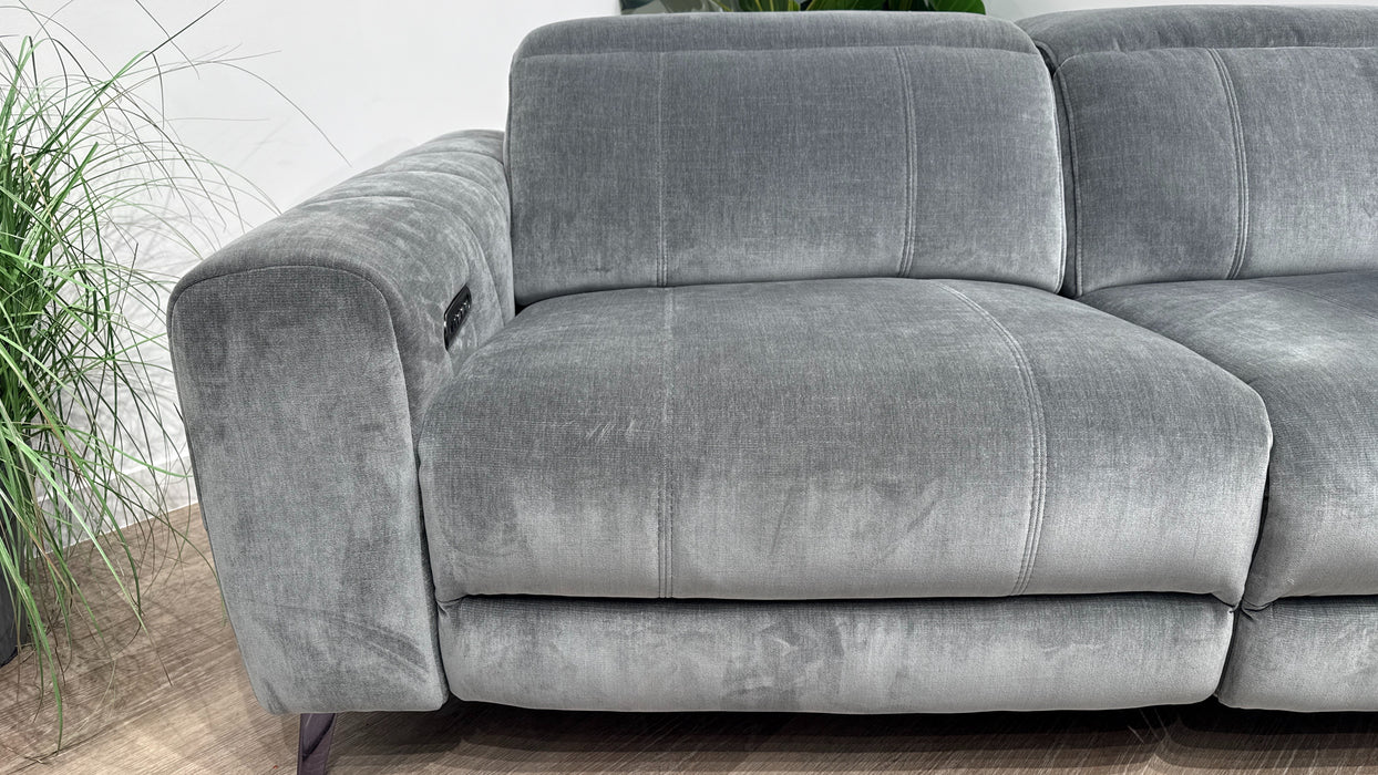 Sofology  Allure 2.5 Seater Power Recliner, Power Headrest + Lumbar Fabric Sofa in Relaxed Chenille Charcoal