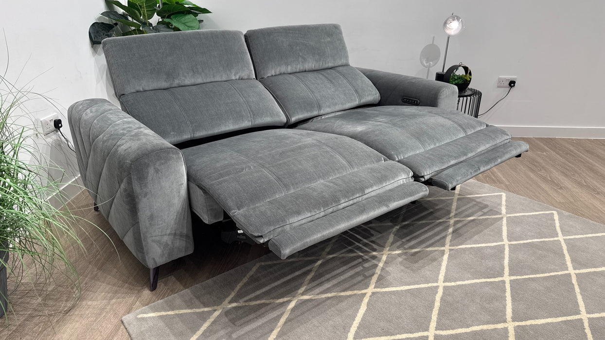 Sofology  Allure 2.5 Seater Power Recliner, Power Headrest + Lumbar Fabric Sofa in Relaxed Chenille Charcoal
