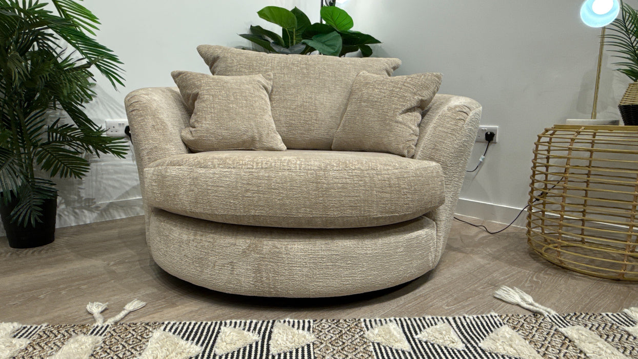 Sofology Majestica Fabric Cuddler Swivel Chair in Teddy Chenille Natural