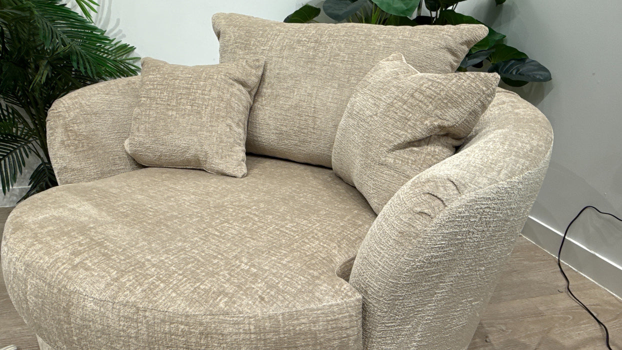 Sofology Majestica Fabric Cuddler Swivel Chair in Teddy Chenille Natural