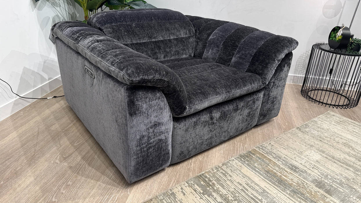 Sofology Olson Fabric Power Recliner in Textured Chenille Anthracite