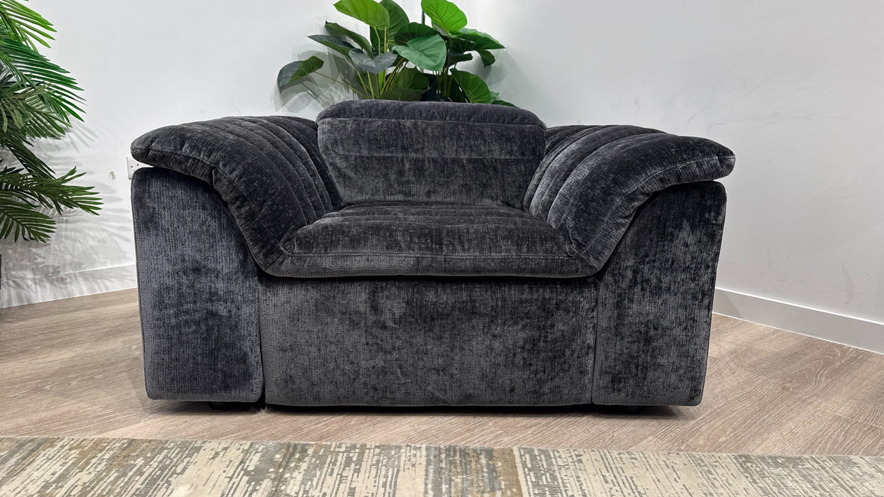 Sofology Olson Fabric Power Recliner in Textured Chenille Anthracite