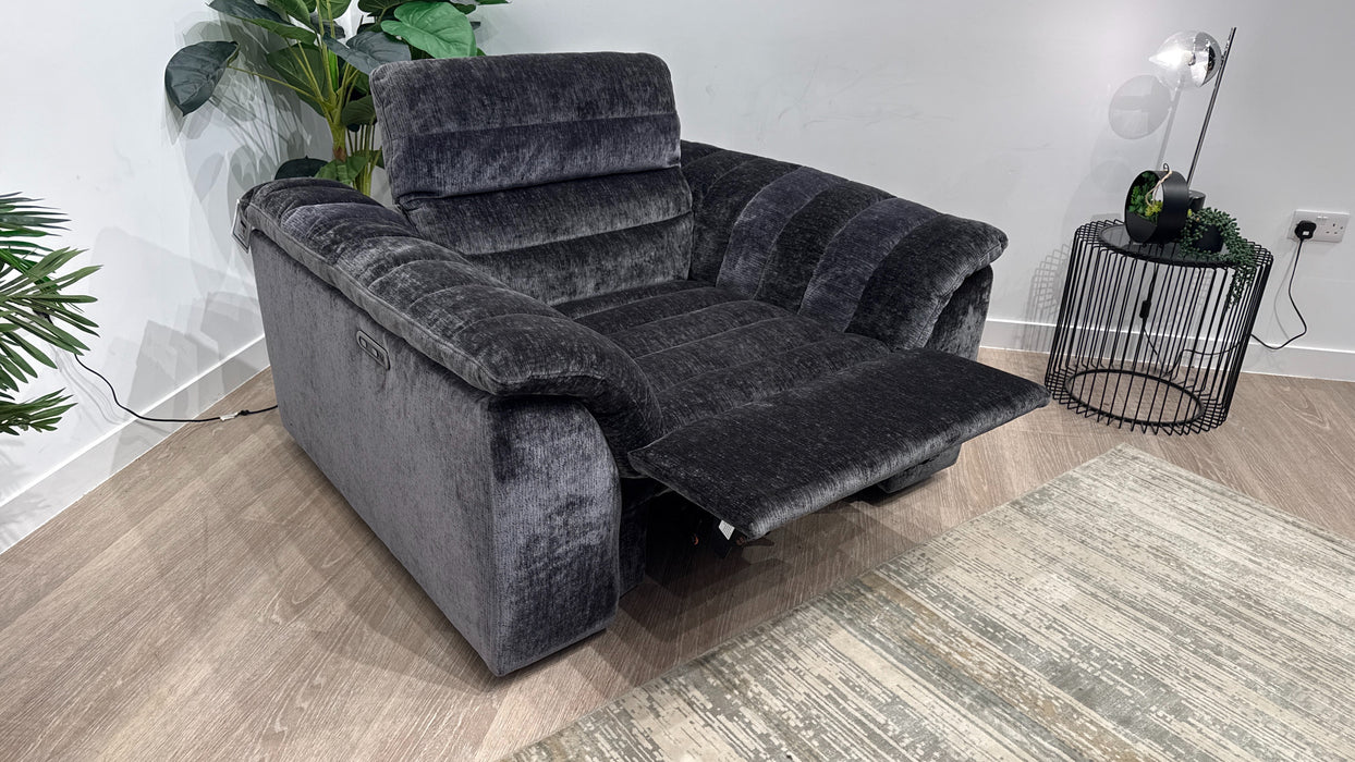 Sofology Olson Fabric Power Recliner in Textured Chenille Anthracite