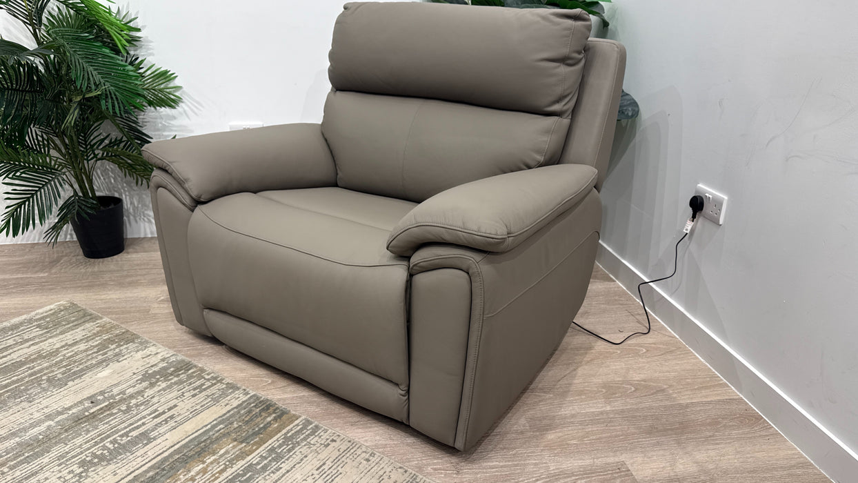 Sofology Atlanta Leather Chair with Power Recliner Power Headrest & Lumbar in Trusty Matt Fog