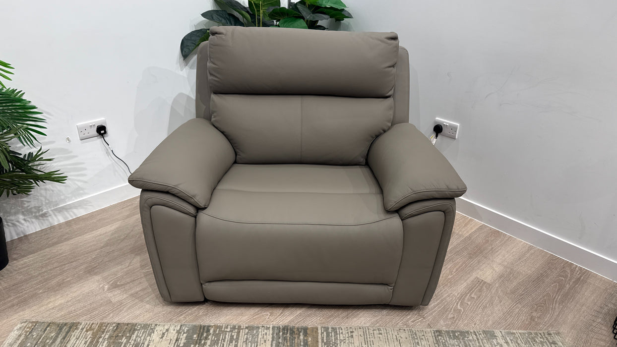 Sofology Atlanta Leather Chair with Power Recliner Power Headrest & Lumbar in Trusty Matt Fog