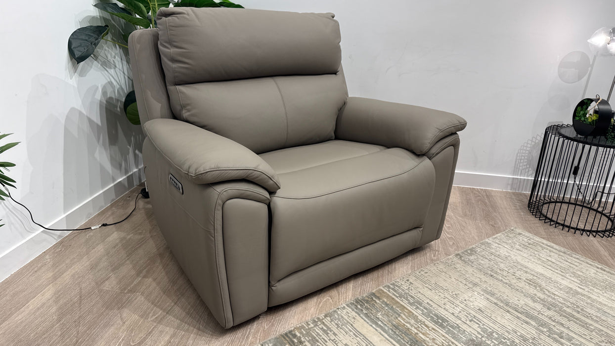 Sofology Atlanta Leather Chair with Power Recliner Power Headrest & Lumbar in Trusty Matt Fog
