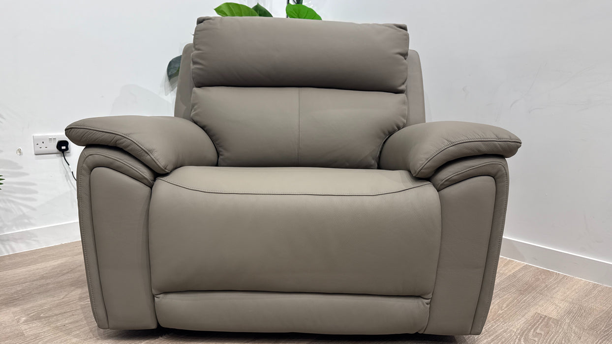 Sofology Atlanta Leather Chair with Power Recliner Power Headrest & Lumbar in Trusty Matt Fog