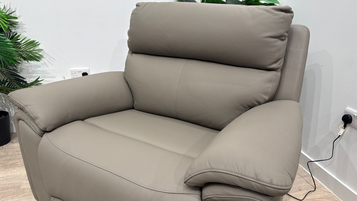 Sofology Atlanta Leather Chair with Power Recliner Power Headrest & Lumbar in Trusty Matt Fog