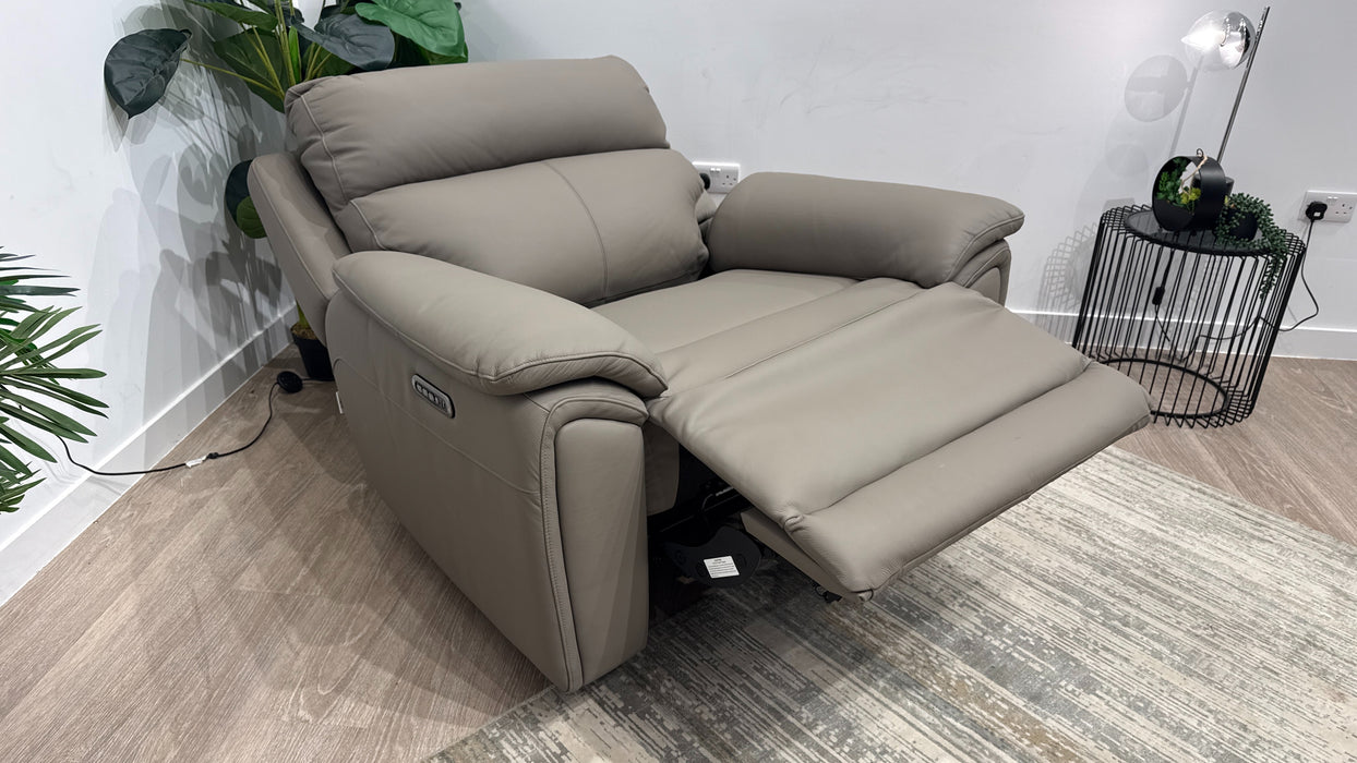 Sofology Atlanta Leather Chair with Power Recliner Power Headrest & Lumbar in Trusty Matt Fog