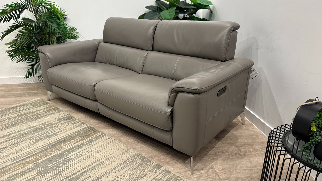 Sofology Illinois Leather 3 Seater Power Recliner/Headrest in Trusty Soft Sheen Fossil Grey