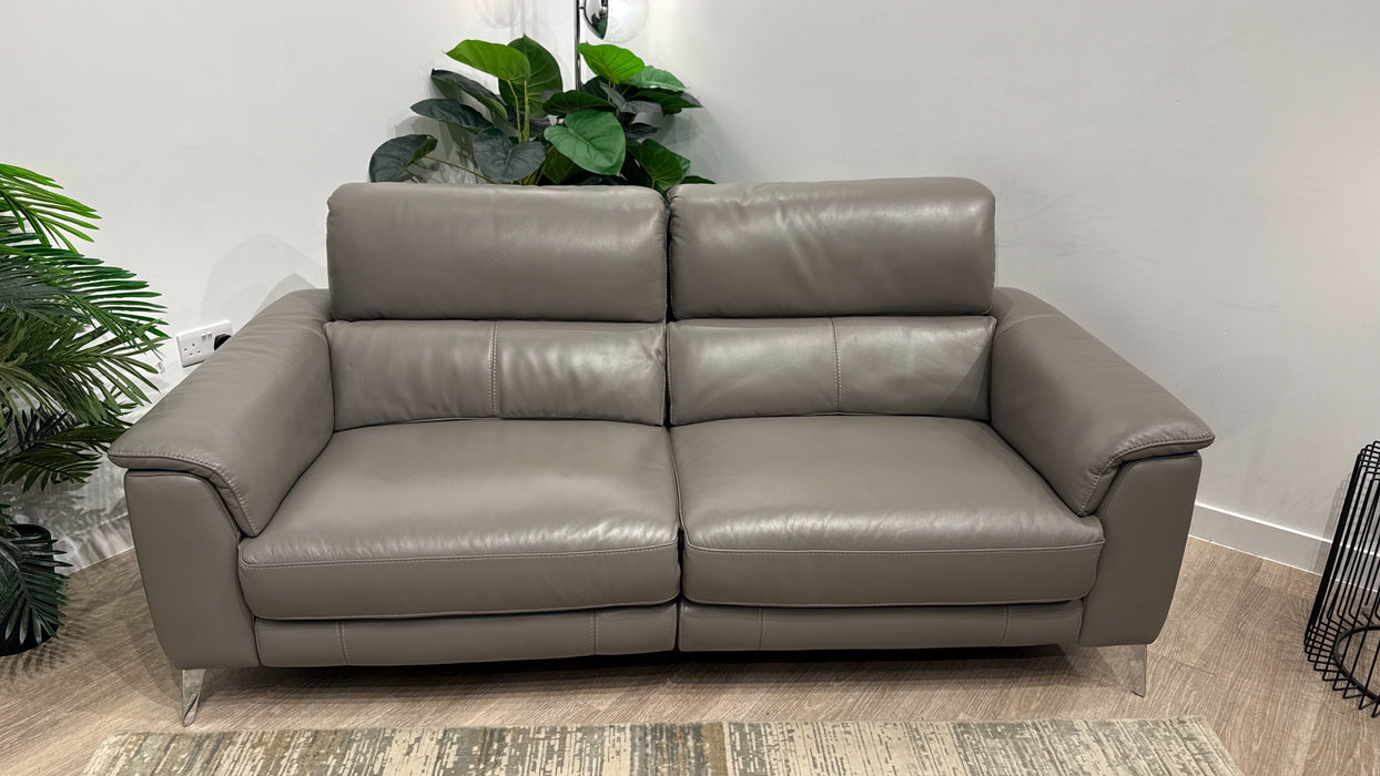 Sofology Illinois Leather 3 Seater Power Recliner/Headrest in Trusty Soft Sheen Fossil Grey