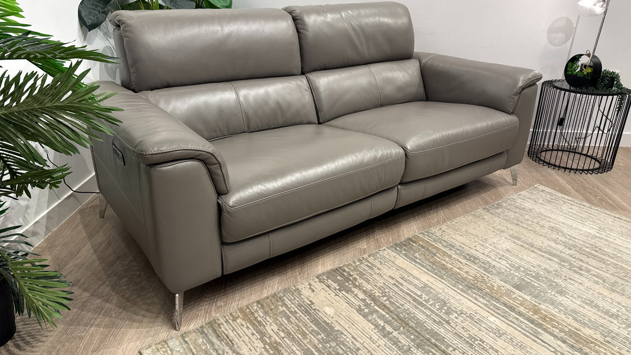 Sofology Illinois Leather 3 Seater Power Recliner/Headrest in Trusty Soft Sheen Fossil Grey
