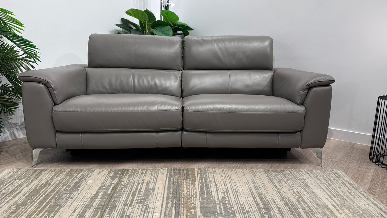 Sofology Illinois Leather 3 Seater Power Recliner/Headrest in Trusty Soft Sheen Fossil Grey