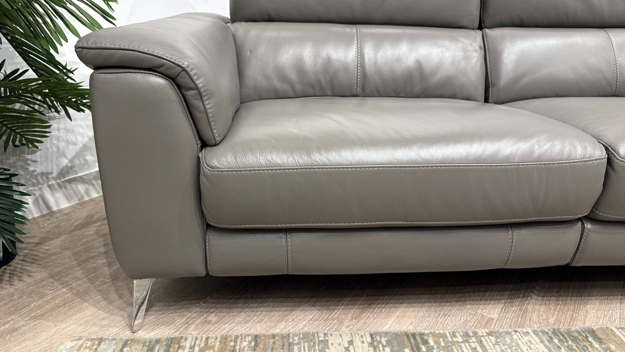 Sofology Illinois Leather 3 Seater Power Recliner/Headrest in Trusty Soft Sheen Fossil Grey