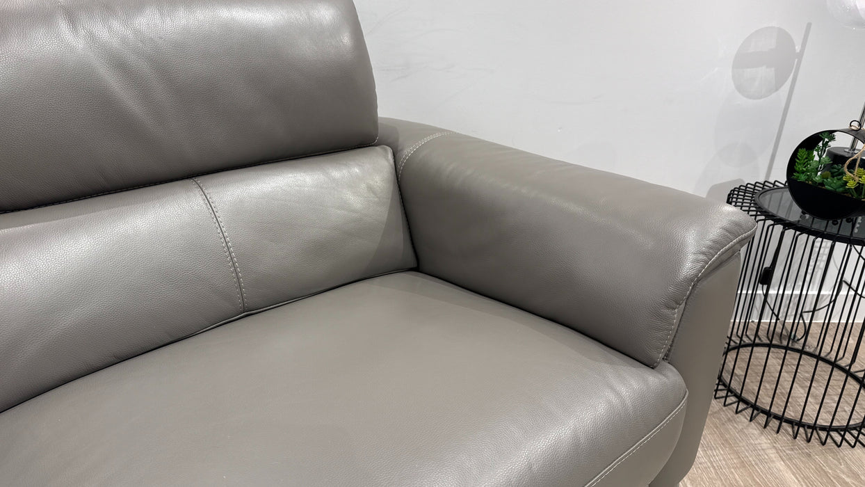 Sofology Illinois Leather 3 Seater Power Recliner/Headrest in Trusty Soft Sheen Fossil Grey