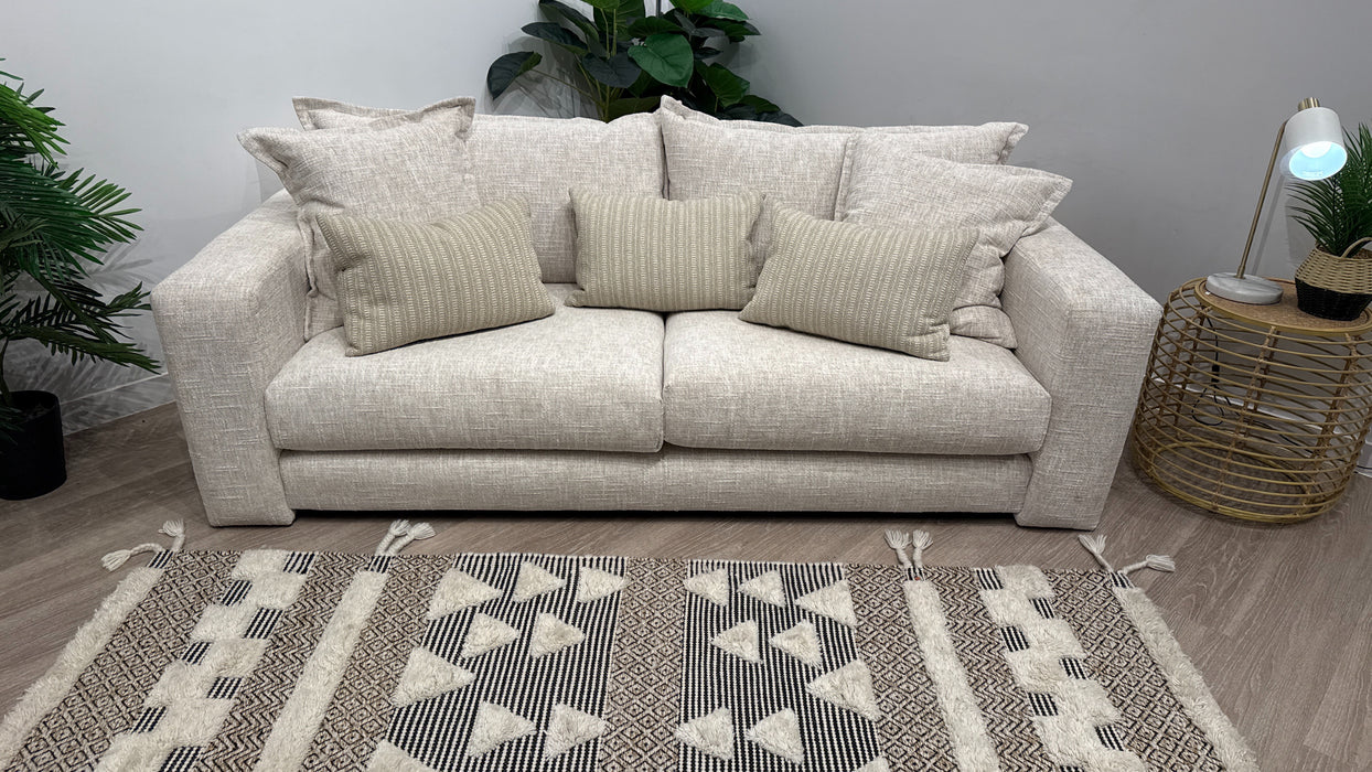 Sofology Cove Fabric 3 Seater Light Wood Panel in Artisan Chenille Ecru Mix