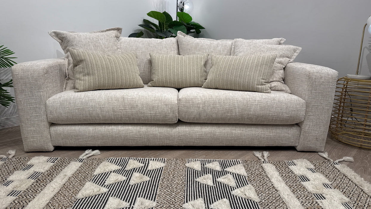 Sofology Cove Fabric 3 Seater Light Wood Panel in Artisan Chenille Ecru Mix
