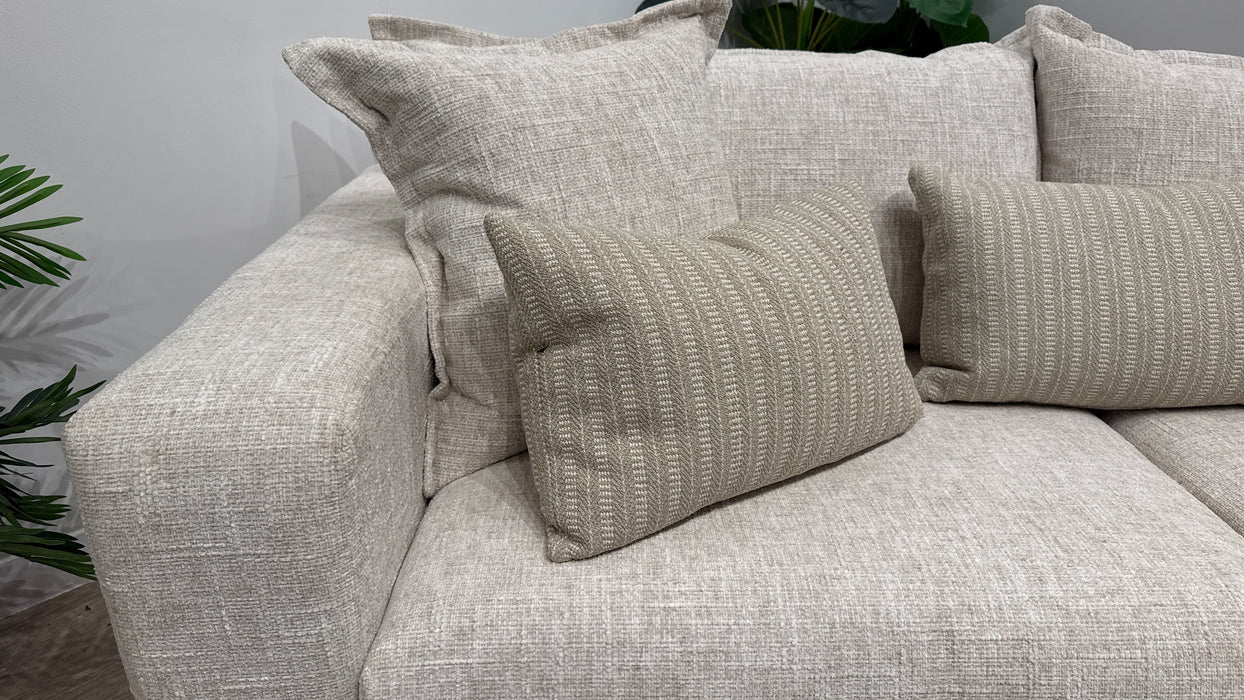 Sofology Cove Fabric 3 Seater Light Wood Panel in Artisan Chenille Ecru Mix