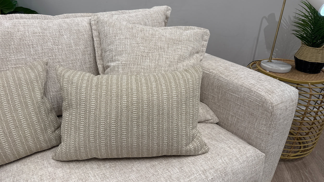 Sofology Cove Fabric 3 Seater Light Wood Panel in Artisan Chenille Ecru Mix
