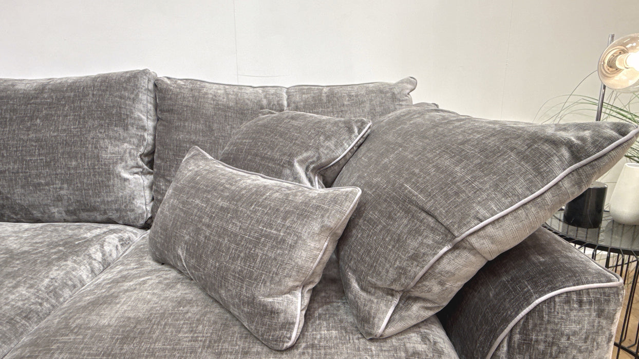 Sofology Georgio Fabric Terminal 1 Corner 3 Feather Flex Seats in Luxe Chenille Grey Mix