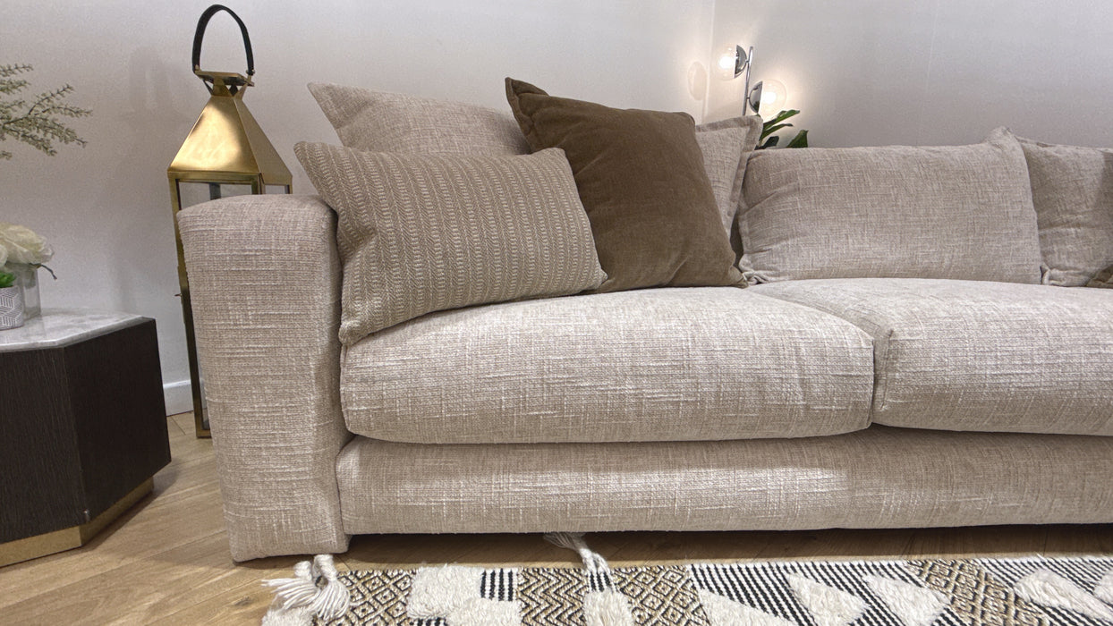 Sofology Cove Fabric Grande Chaise Light Wood Panel in Artisan Chenille Ecru Mix